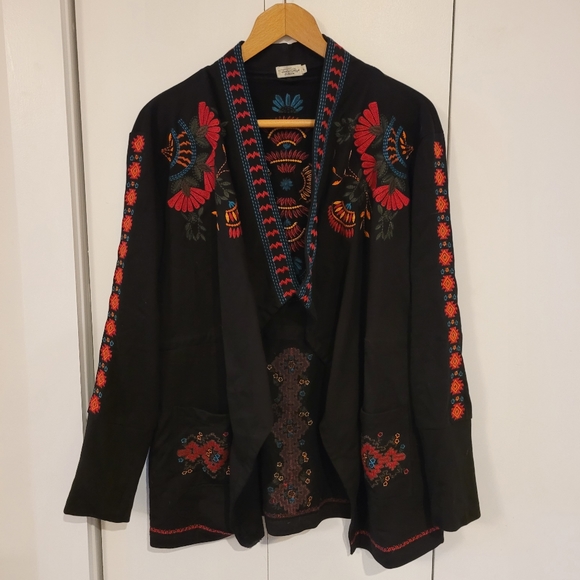 Tasha Polizzi Sweaters Bold Embroidered Floral Cotton Kimono